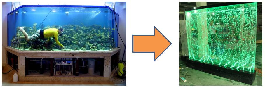 сравнение аквариума и пузырьковой панели